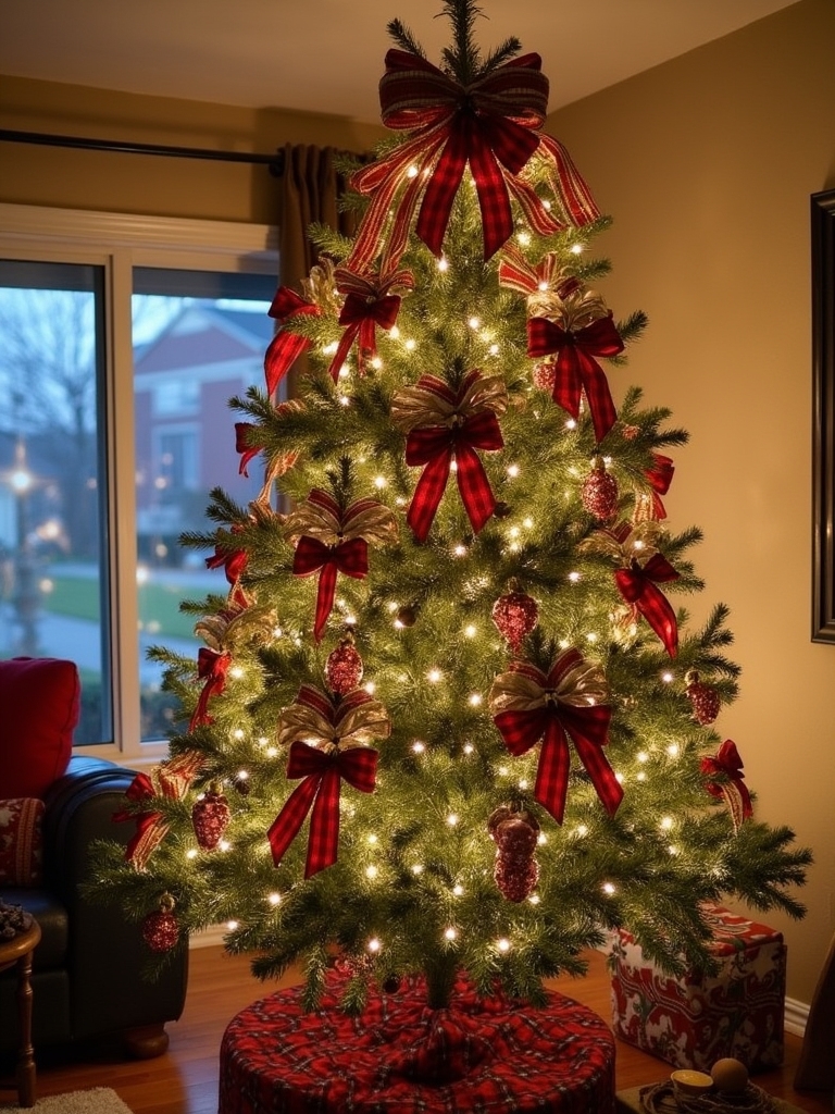 festive plaid bow decorations