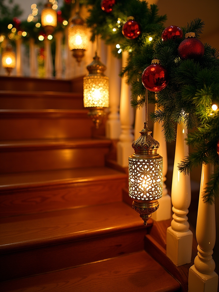 festive staircase lantern decorations