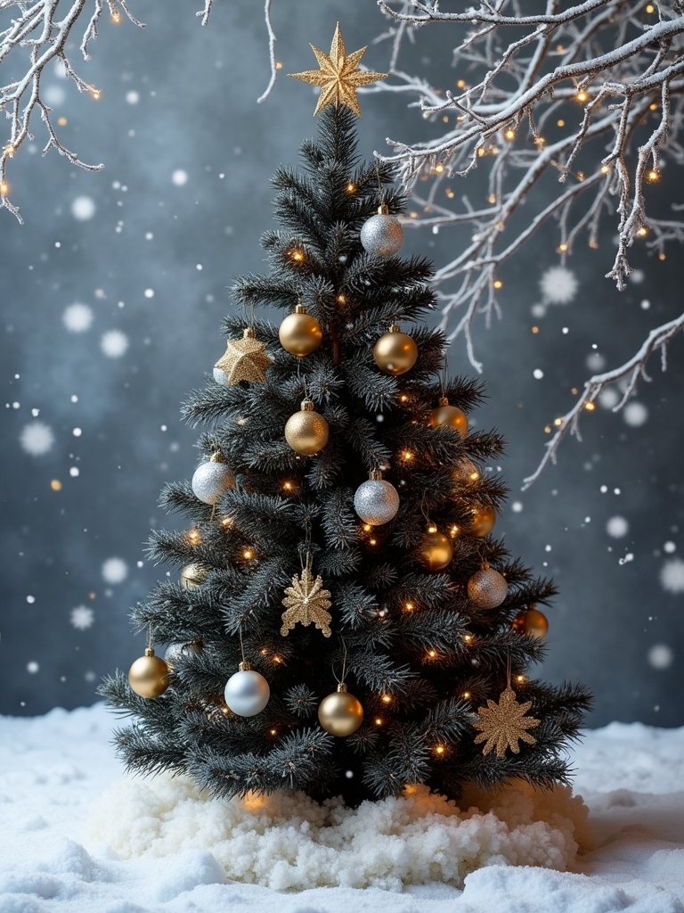 frosted branches and ornaments