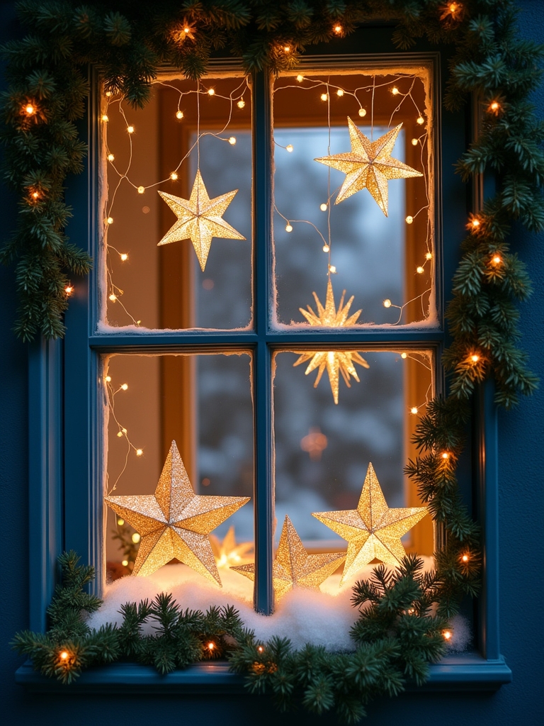 glittery star window displays