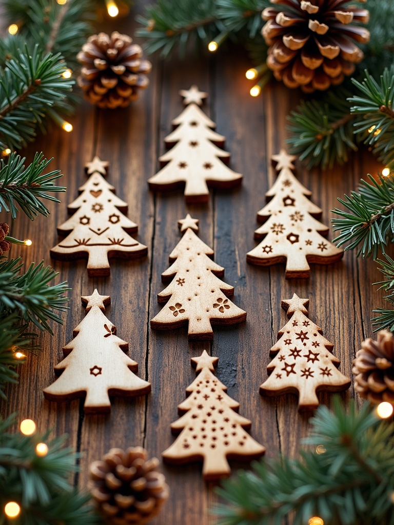 mini wooden tree ornaments