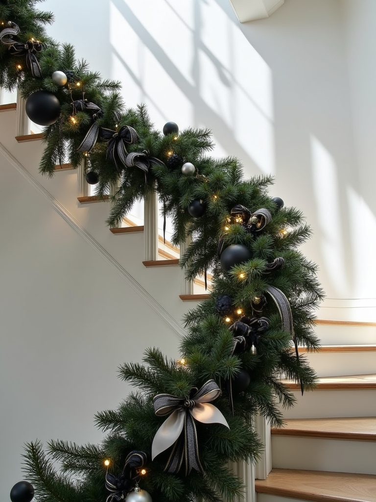monochromatic staircase holiday decor