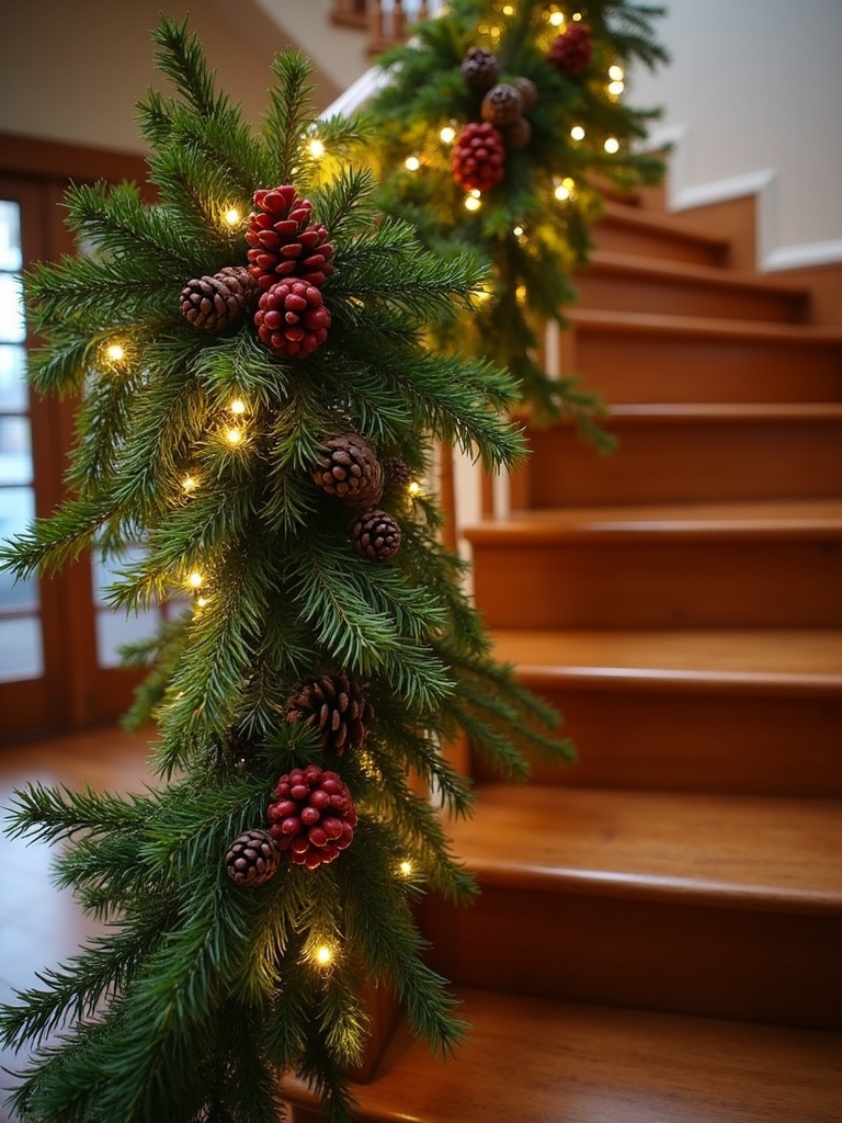 pinecone holiday staircase decor