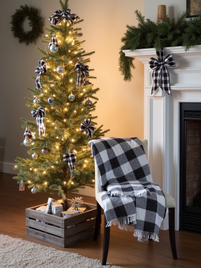 plaid themed christmas tree decorations