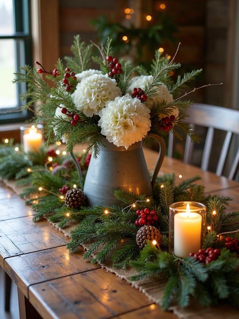 rustic centerpiece with greenery