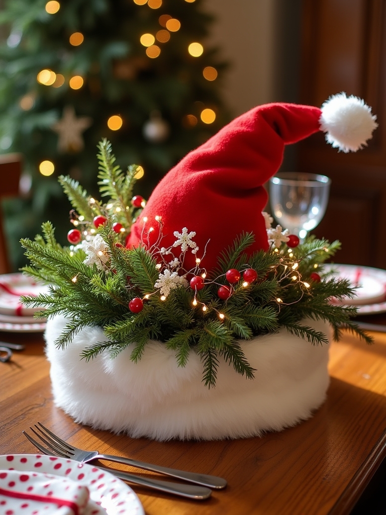 whimsical santa hat centerpiece