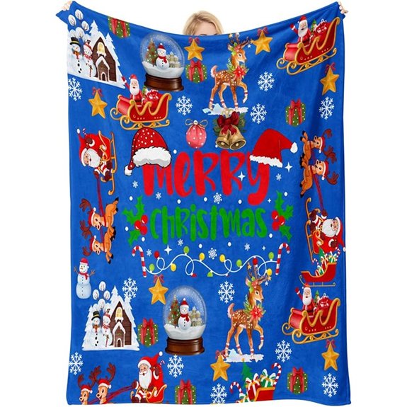 Blue Christmas Fleece Throw Blanket for Holiday Decor