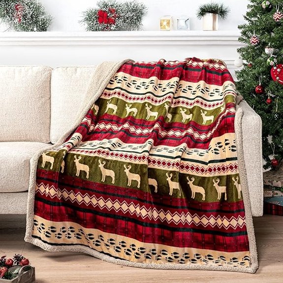PAVILIA Christmas Sherpa Throw Blanket Reindeer Design